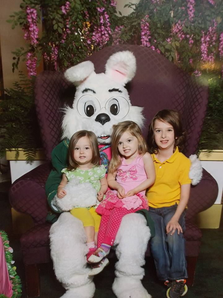 Evie, Katy, and Liam with Easter Bunny, 2016
